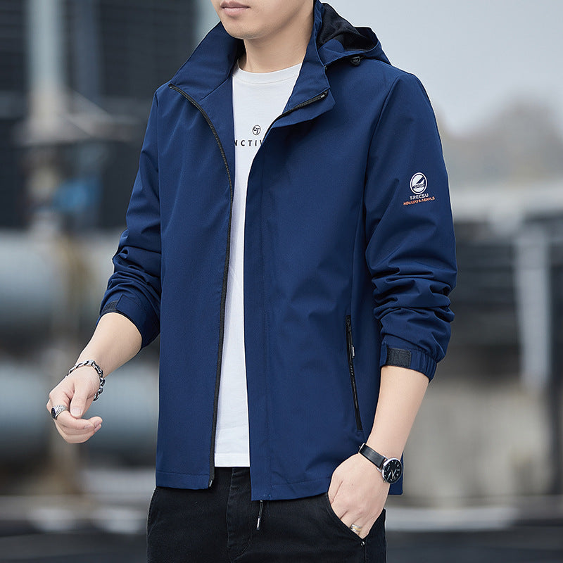 Herre Vindjakke med Avtagbar Hette og Vanntett Design 3