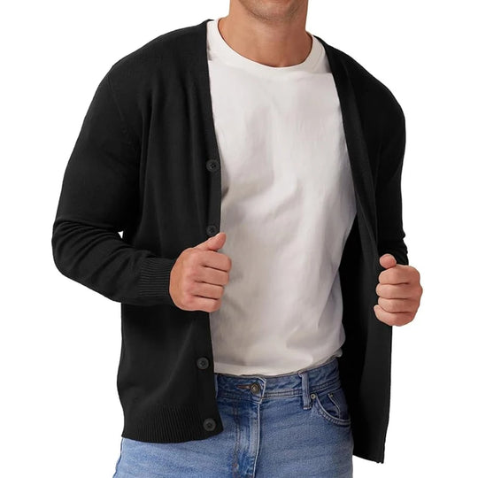 Herre Vintage Langermet Cardigan Genser med V-hals og Knapp 1
