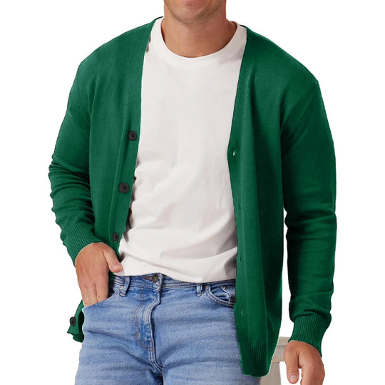Herre Vintage Langermet Cardigan Genser med V-hals og Knapp 10