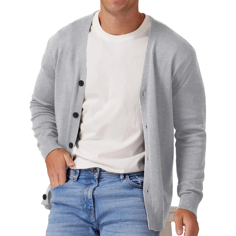 Herre Vintage Langermet Cardigan Genser med V-hals og Knapp 2