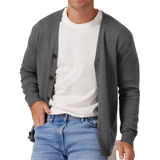 Herre Vintage Langermet Cardigan Genser med V-hals og Knapp 4
