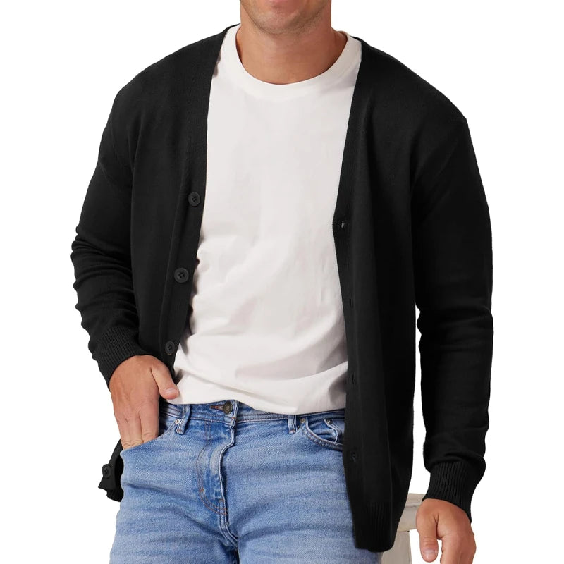 Herre Vintage Langermet Cardigan Genser med V-hals og Knapp 6