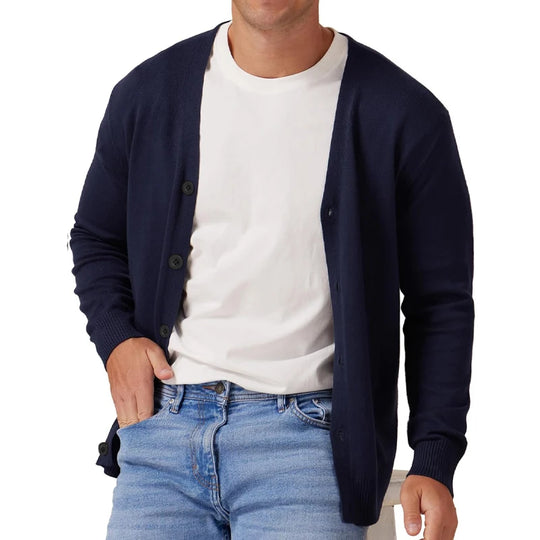 Herre Vintage Langermet Cardigan Genser med V-hals og Knapp 7