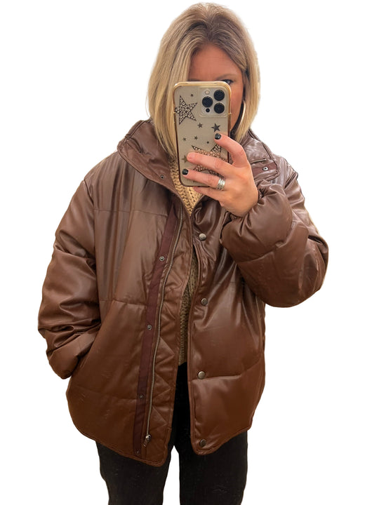 Herre Vinterjakke Puffer Lær 0