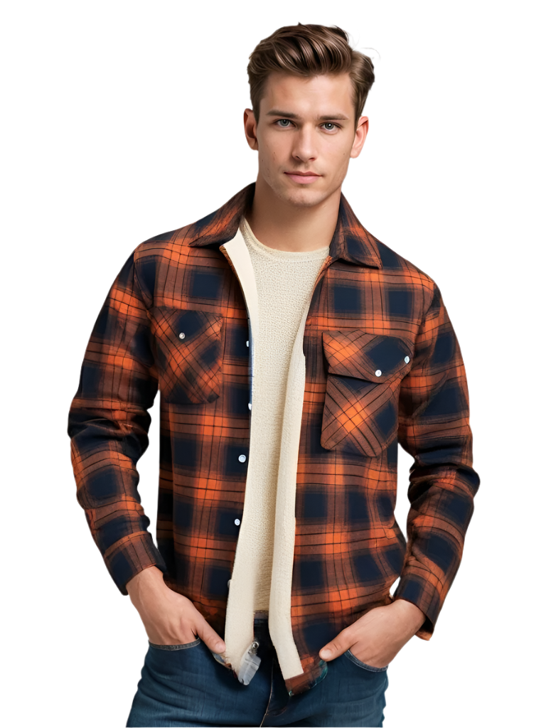 Herre Vinterjakke Rutete Fleece-foret med Knapper 0