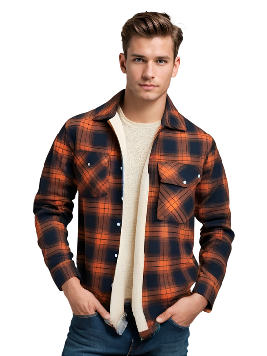 Herre Vinterjakke Rutete Fleece-foret med Knapper 0