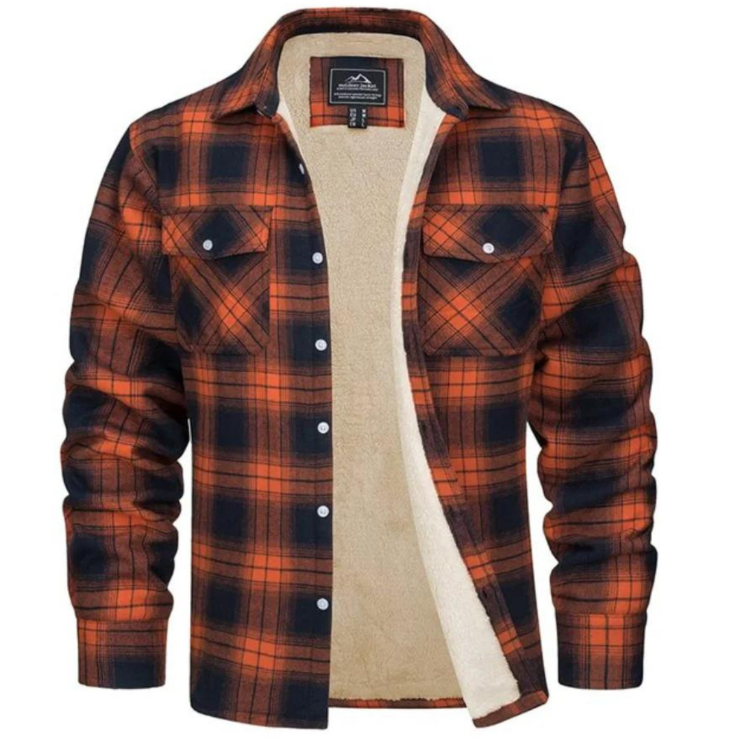 Herre Vinterjakke Rutete Fleece-foret med Knapper 1