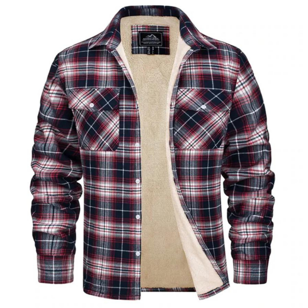Herre Vinterjakke Rutete Fleece-foret med Knapper 3