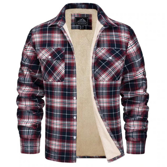 Herre Vinterjakke Rutete Fleece-foret med Knapper 3