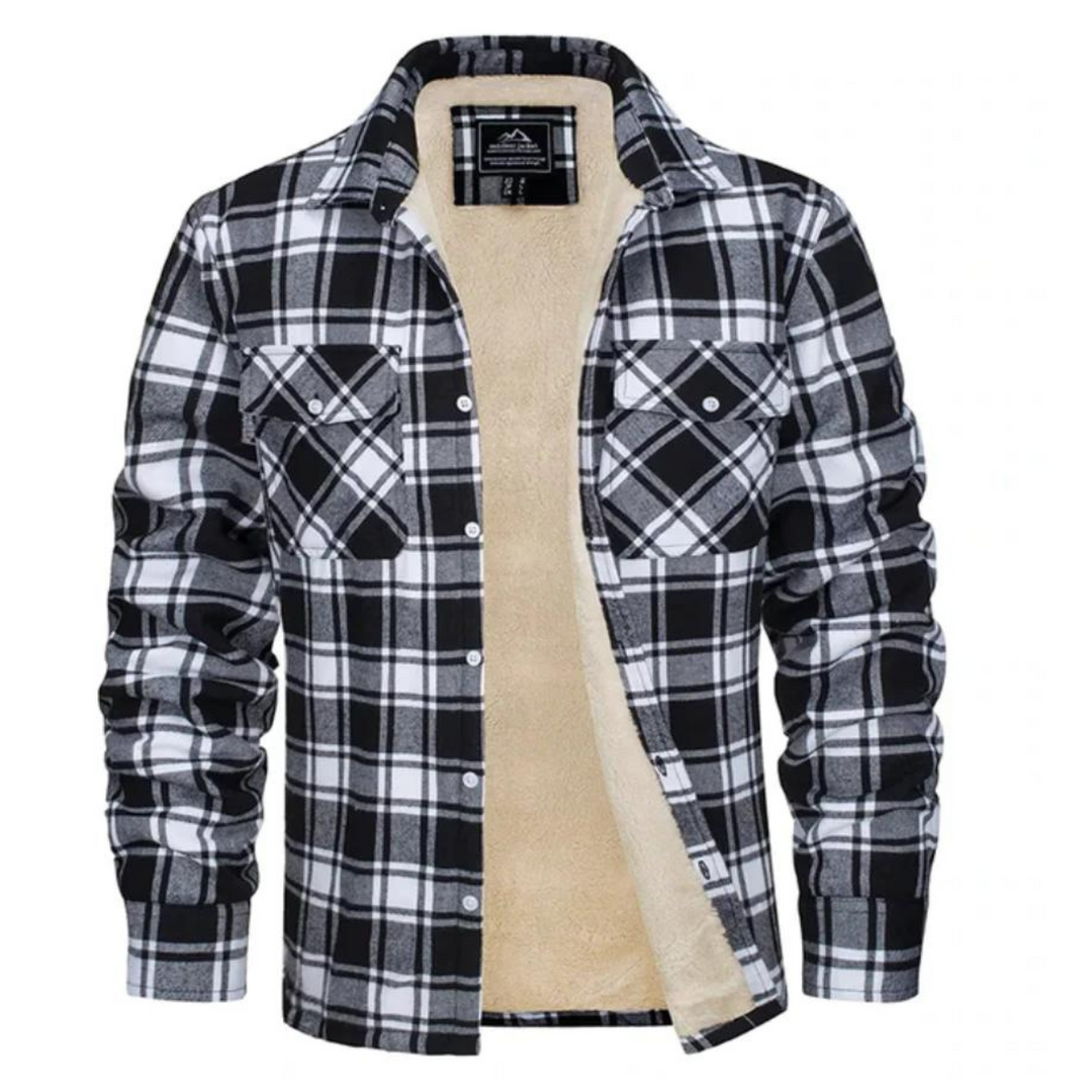 Herre Vinterjakke Rutete Fleece-foret med Knapper 4
