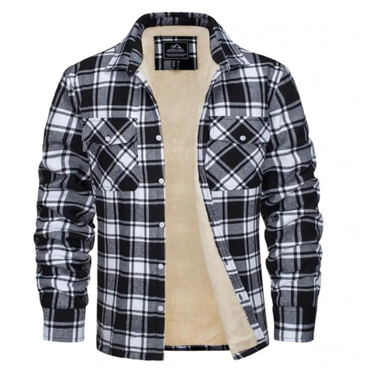 Herre Vinterjakke Rutete Fleece-foret med Knapper 4