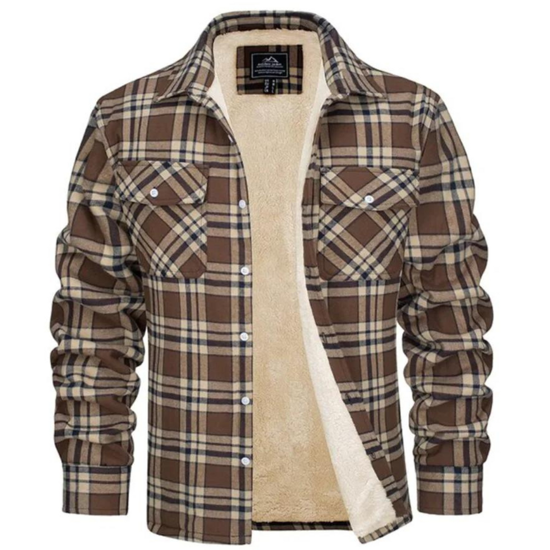Herre Vinterjakke Rutete Fleece-foret med Knapper 5
