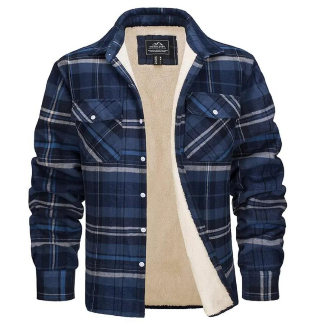 Herre Vinterjakke Rutete Fleece-foret med Knapper 7