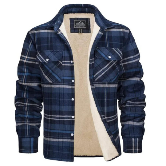 Herre Vinterjakke Rutete Fleece-foret med Knapper 7
