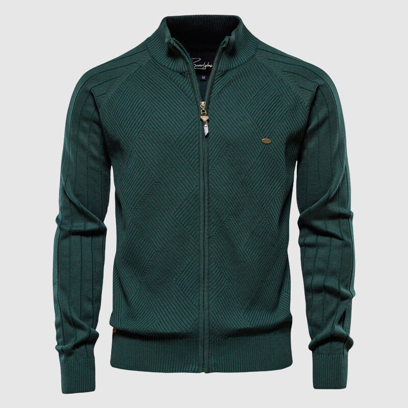 Herre Zip-Up Cardigan med Ribbet Design 2