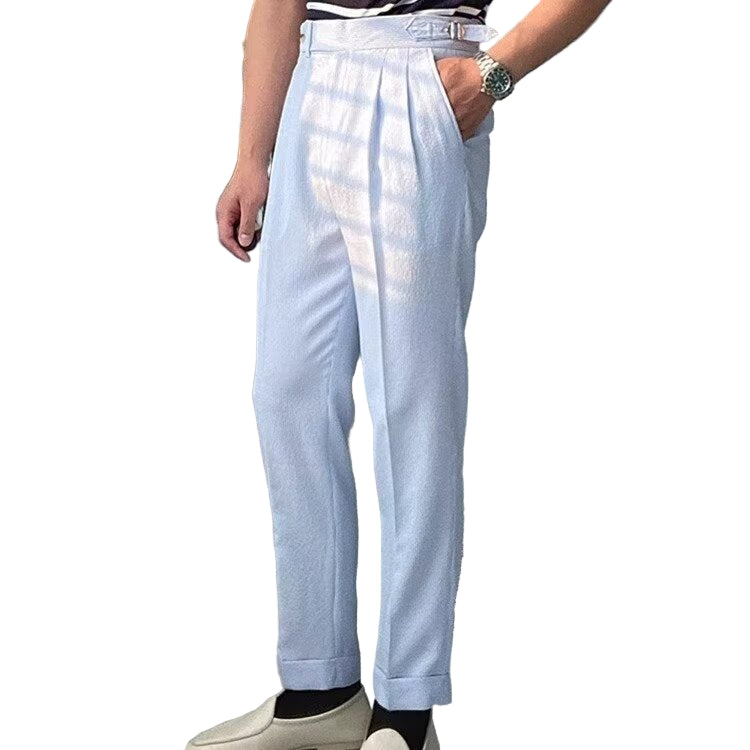 Herrebukse Høy Midje Straight-Leg Plisserte Front Polyester 0