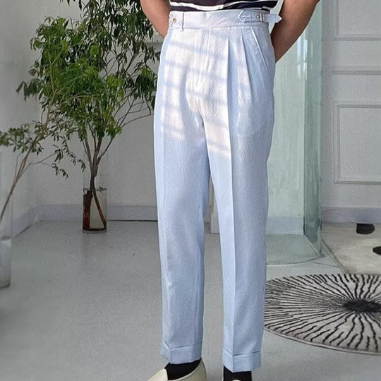 Herrebukse Høy Midje Straight-Leg Plisserte Front Polyester 2