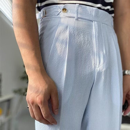 Herrebukse Høy Midje Straight-Leg Plisserte Front Polyester 3