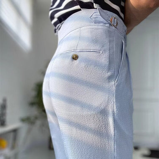 Herrebukse Høy Midje Straight-Leg Plisserte Front Polyester 4