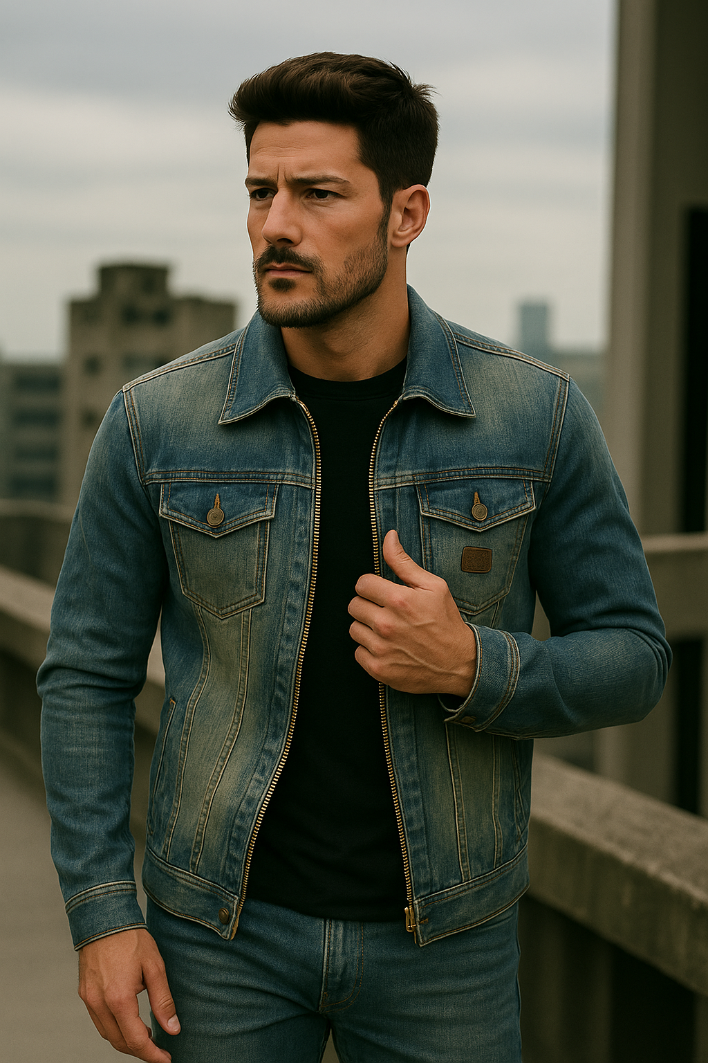 Herrejakke Spijkerjakke Knapplukking Robust Denim 1