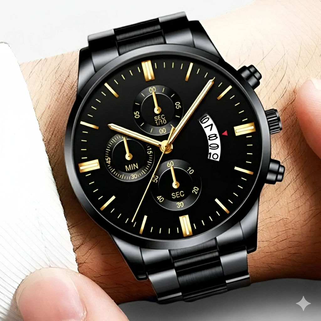 Herreklokke med Svart Design og Kalenderfunksjon 2