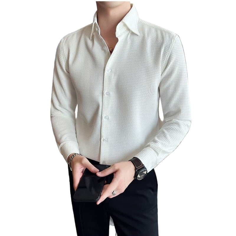 Herreskjorte Knapp-Up Strukturert Stilig 1