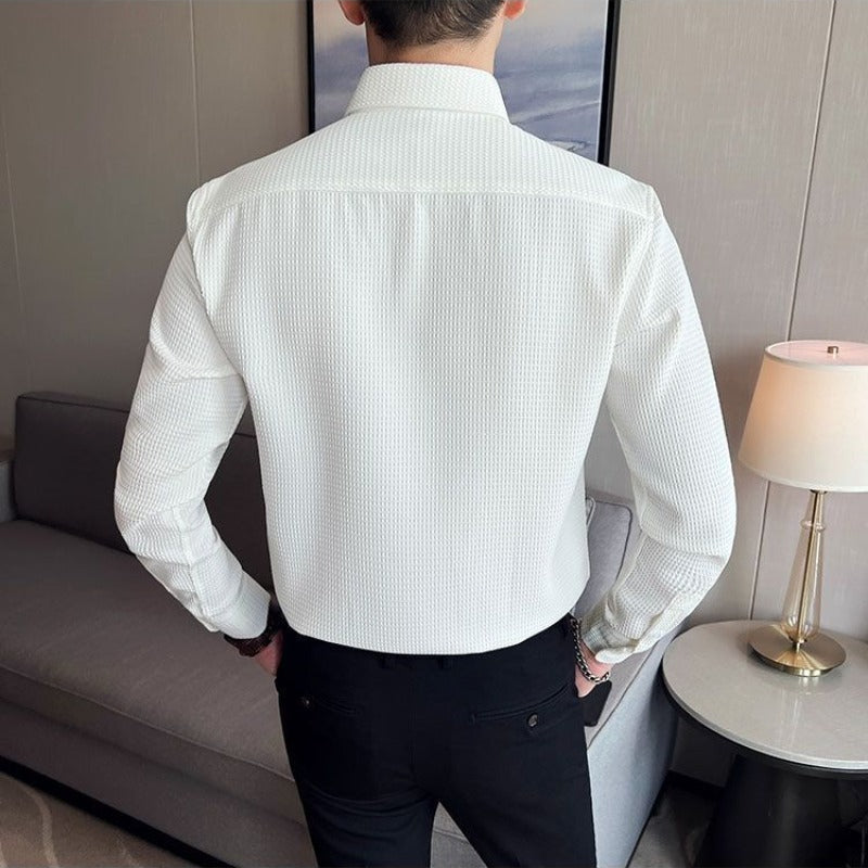 Herreskjorte Knapp-Up Strukturert Stilig 3