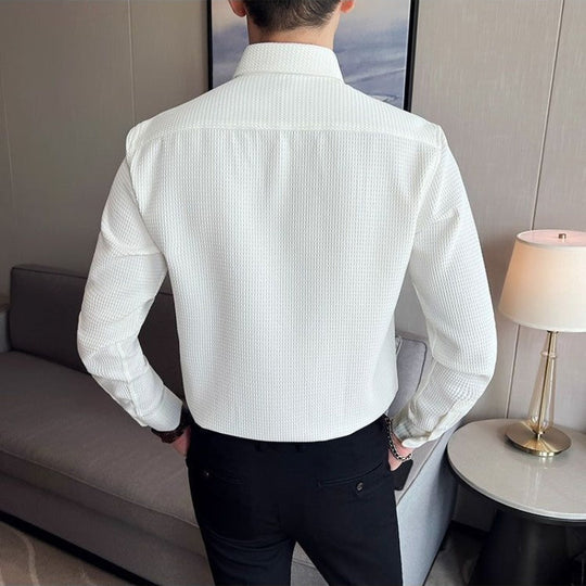 Herreskjorte Knapp-Up Strukturert Stilig 3