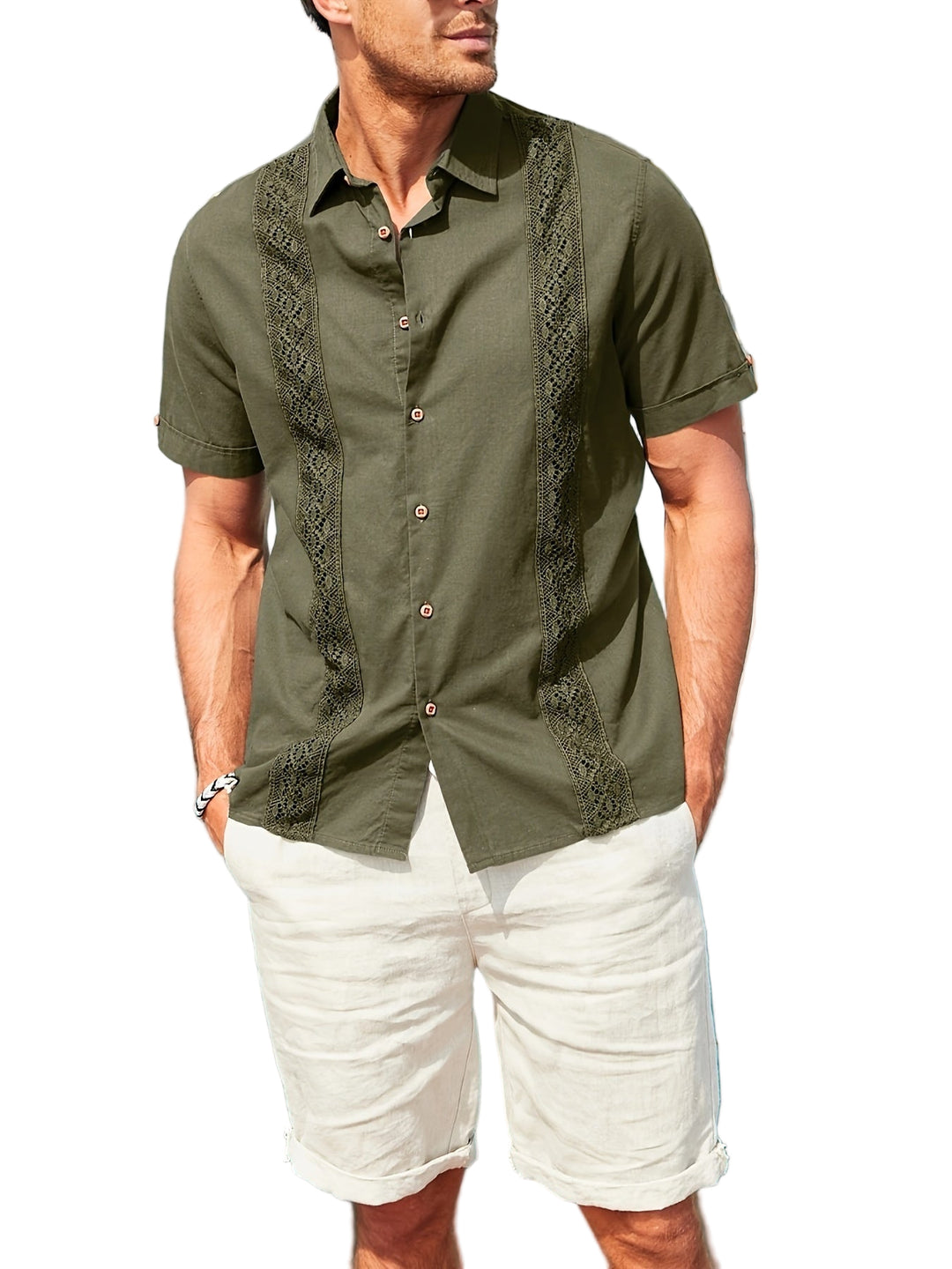 Herreskjorte Korte Ermer Uformell Bohemsk Stil 0