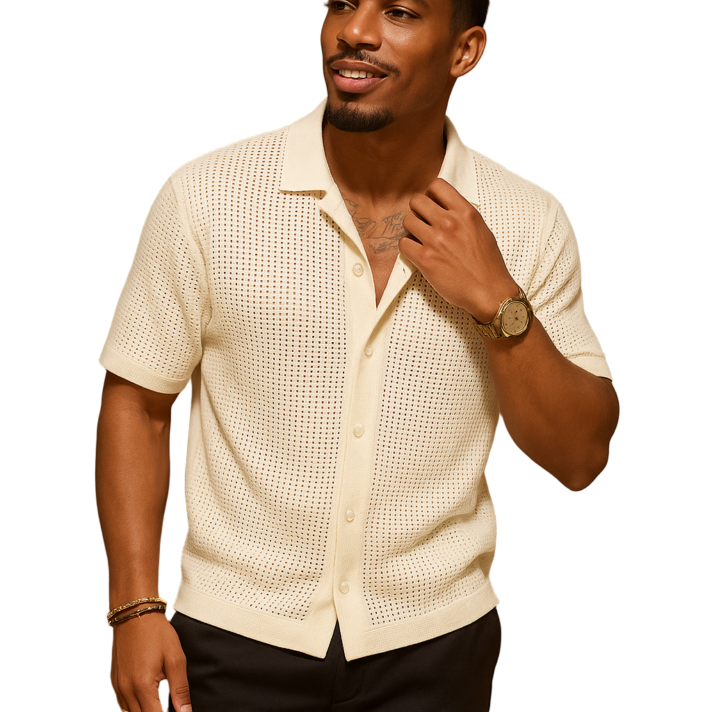 Herreskjorte Lett Sommerstil med Korte Ermer 0