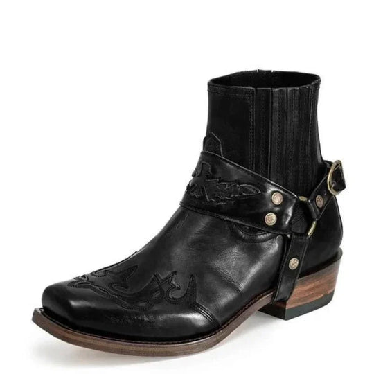 Herresko Lav Hæl Kort Støvlett Vintage Broderi 2