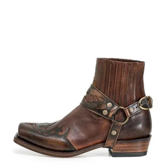 Herresko Lav Hæl Kort Støvlett Vintage Broderi 4