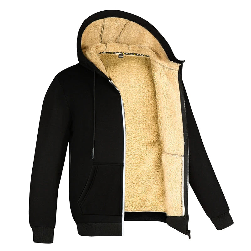 Hettegenser Herre Med Glidelås i Lammeull og Fleece, Slim Fit, Moderne Design 0