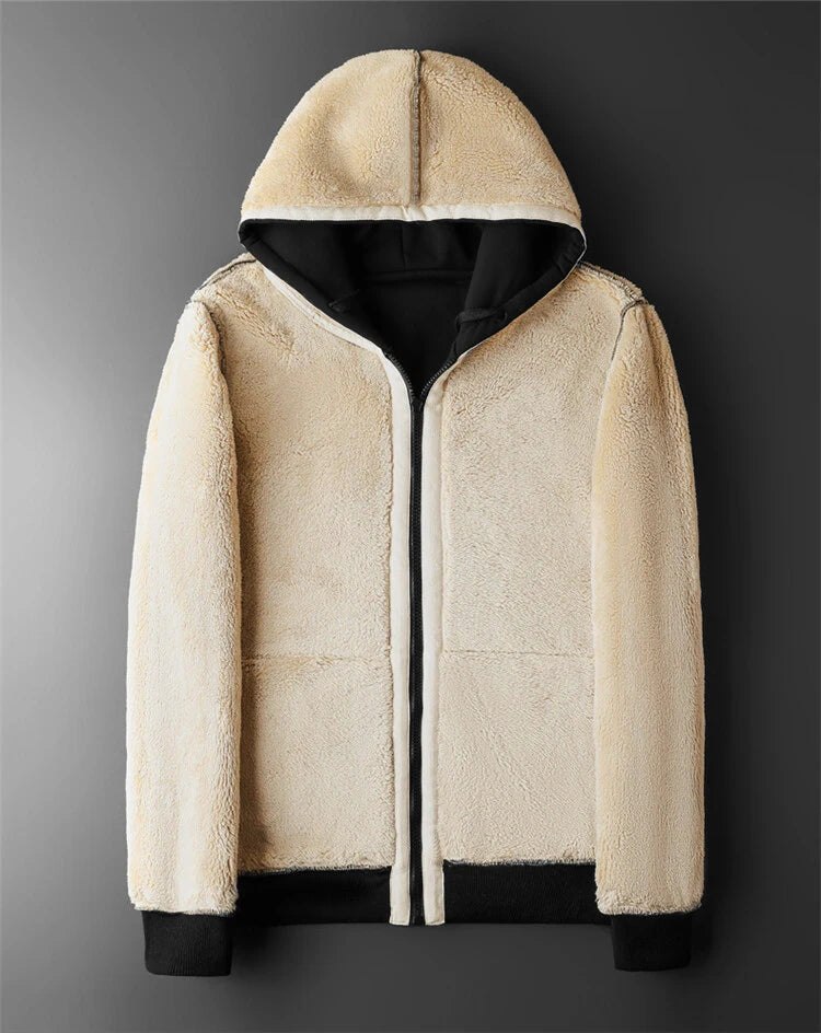 Hettegenser Herre Med Glidelås i Lammeull og Fleece, Slim Fit, Moderne Design 3