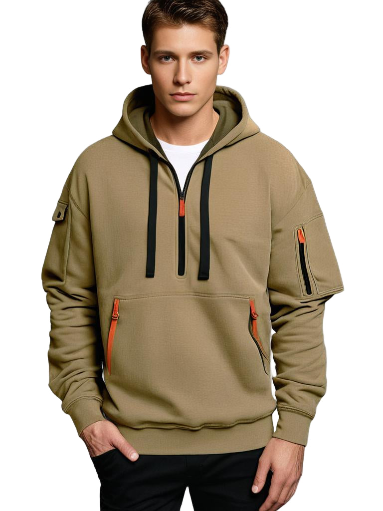 Hoodie Herre Halv Glidelås med Drawstring Hette Avslappet Passform 0