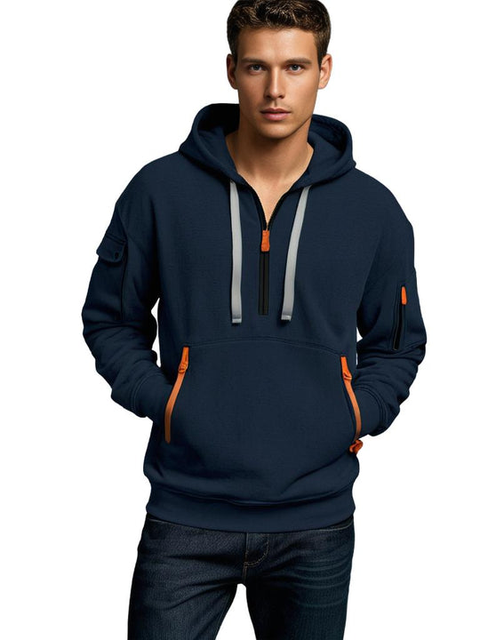 Hoodie Herre Halv Glidelås med Drawstring Hette Avslappet Passform 1