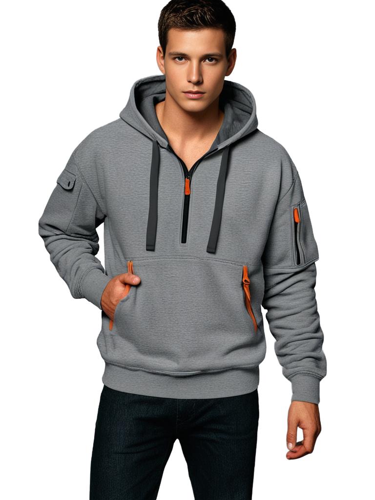 Hoodie Herre Halv Glidelås med Drawstring Hette Avslappet Passform 2