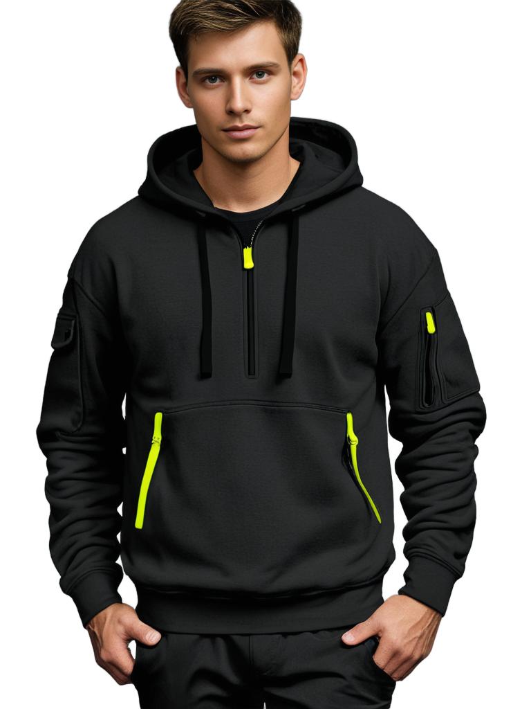 Hoodie Herre Halv Glidelås med Drawstring Hette Avslappet Passform 3