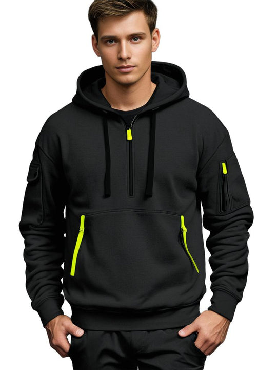 Hoodie Herre Halv Glidelås med Drawstring Hette Avslappet Passform 3