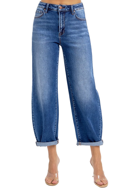 Høy Midje Crop Mild Barrel Jeans Medium Denim 0