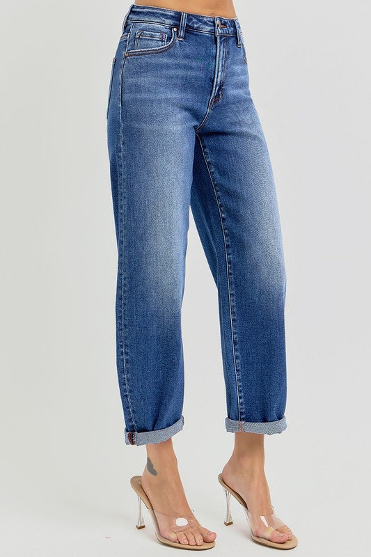 Høy Midje Crop Mild Barrel Jeans Medium Denim 1