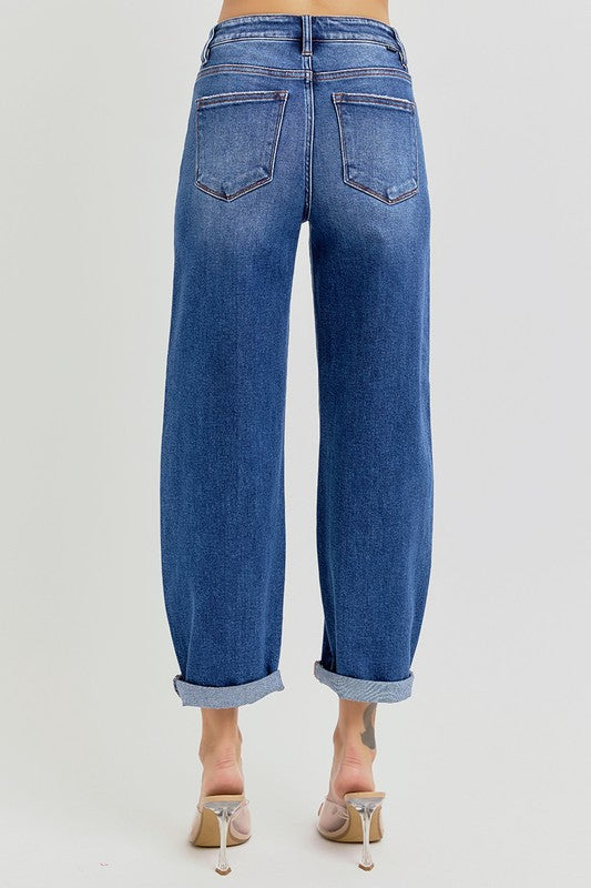 Høy Midje Crop Mild Barrel Jeans Medium Denim 2