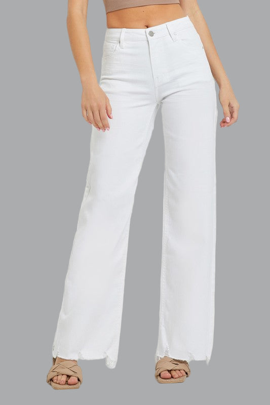 Høyt liv Wide Jeans for Damer i Hvit 0