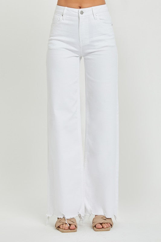 Høyt liv Wide Jeans for Damer i Hvit 1