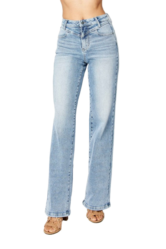 Høytlivs Retro Jeans med Front Yoke for Damer 0