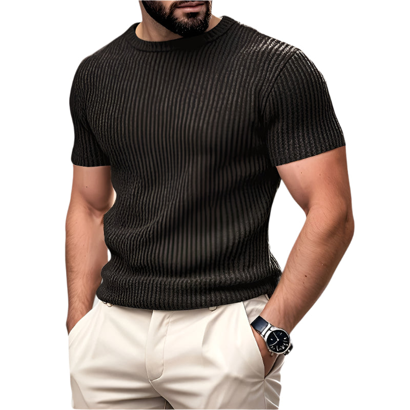 Hvit T-Skjorte Herre Kortermet Jacquard Polyester Regulær Passform 0
