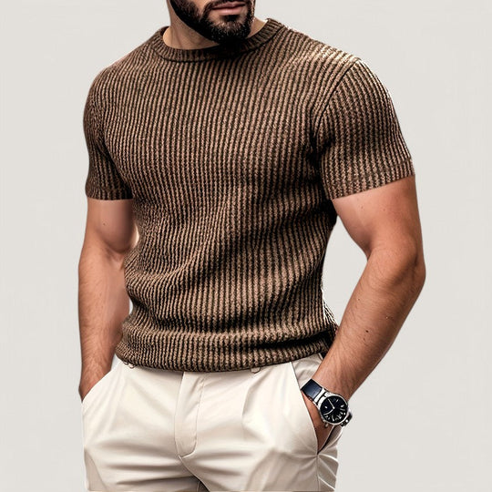 Hvit T-Skjorte Herre Kortermet Jacquard Polyester Regulær Passform 1