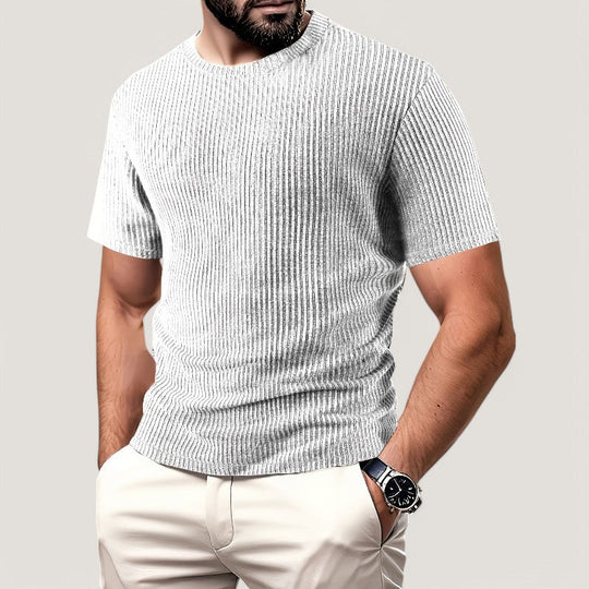Hvit T-Skjorte Herre Kortermet Jacquard Polyester Regulær Passform 2