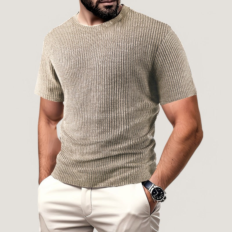 Hvit T-Skjorte Herre Kortermet Jacquard Polyester Regulær Passform 4