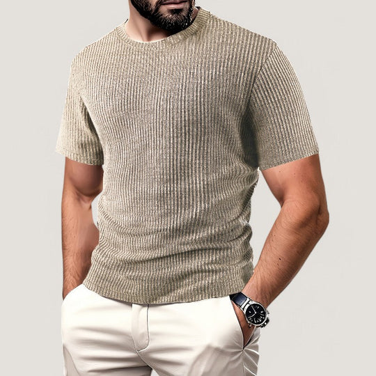 Hvit T-Skjorte Herre Kortermet Jacquard Polyester Regulær Passform 4